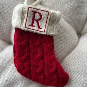 “R” Initial Monogram Red and White Knit Christmas Stocking